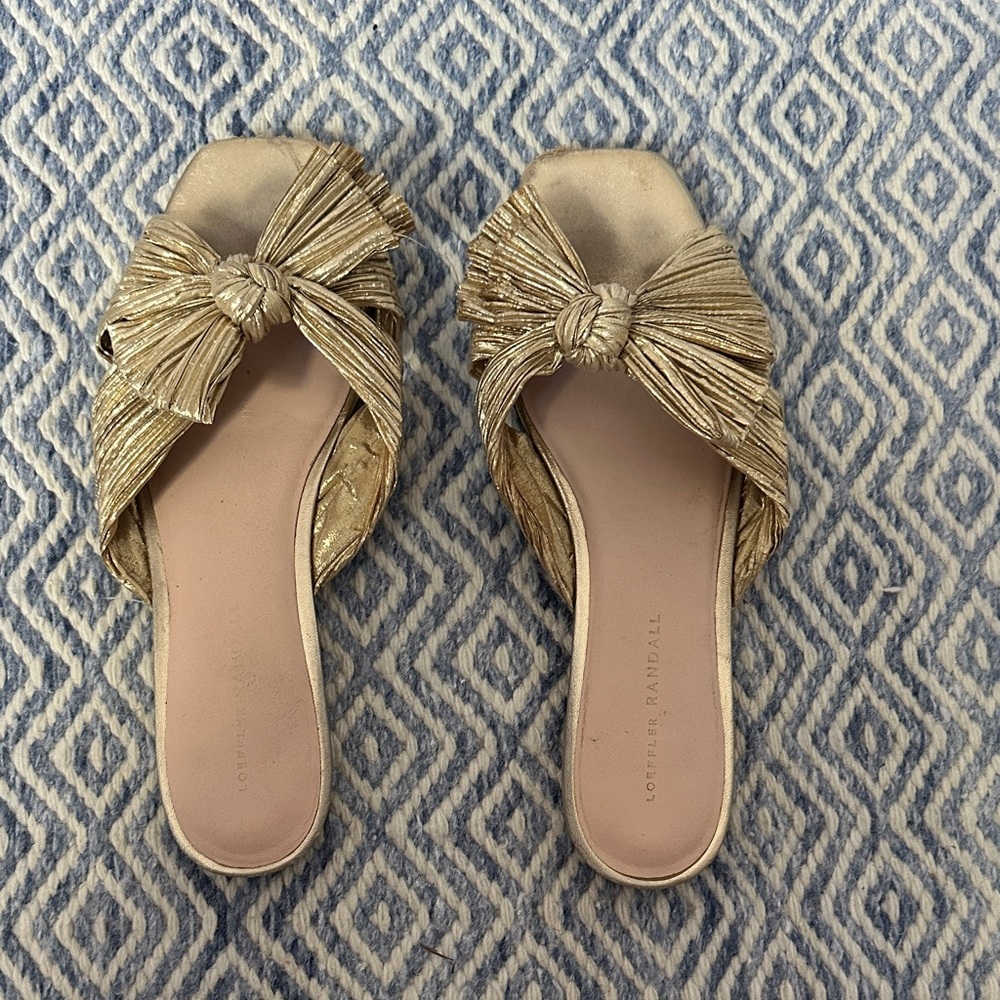 Loeffler Randall Daphne Metallic Gold Knotted Slide Sandals